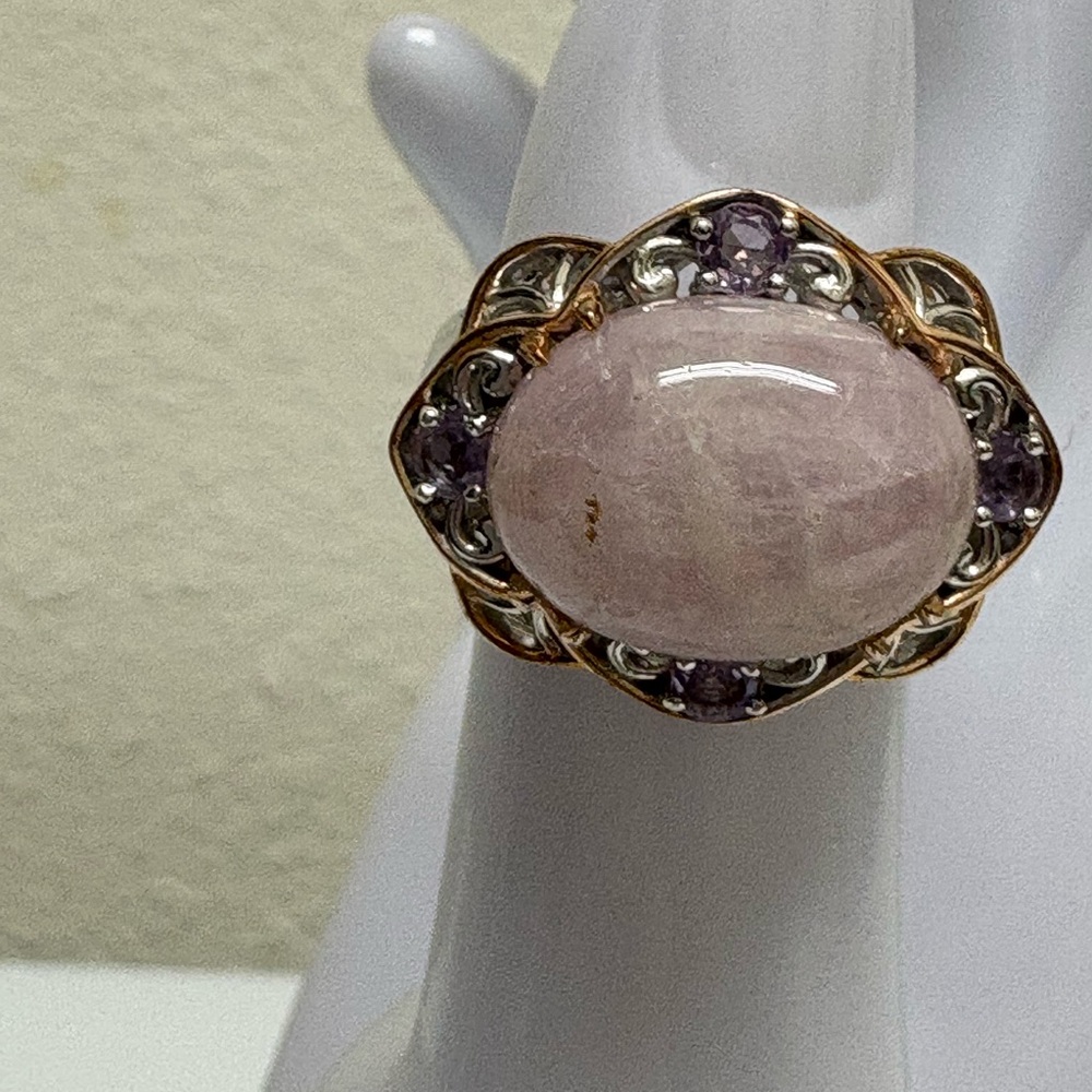 Elegant Kunzite and Amethyst Silver Ring